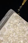 Shop_Feza Bags_White Embroidered Floral Cutdana Clutch _at_Aza_Fashions