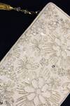 Feza Bags_White Embroidered Floral Cutdana Clutch _Online_at_Aza_Fashions
