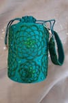 Feza Bags_Emerald Green Embroidered Floral Cutdana Cylindrical Potli _Online_at_Aza_Fashions