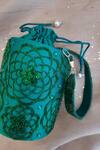 Buy_Feza Bags_Emerald Green Embroidered Floral Cutdana Cylindrical Potli _Online_at_Aza_Fashions