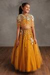 Buy_Not So Serious By Pallavi Mohan_Yellow Tulle Embroidered Bead Seraphine Embellished Cape And Skirt Set _at_Aza_Fashions