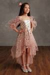 Buy_Not So Serious By Pallavi Mohan_Pink Crepe Embroidered Bead Regine Laser Cut Fringe Dress  _at_Aza_Fashions