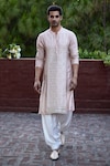 Buy_Ankit V Kapoor_Peach Cotton Embroidery Mirror Sajid Kurta Set_at_Aza_Fashions