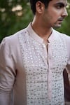 Buy_Ankit V Kapoor_Peach Cotton Embroidery Mirror Sajid Kurta Set _Online_at_Aza_Fashions