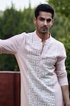 Shop_Ankit V Kapoor_Peach Cotton Embroidery Mirror Sajid Kurta Set_Online_at_Aza_Fashions