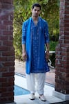 Buy_Ankit V Kapoor_Blue Georgette Embroidery Mirror Ranbir Kurta Set With Stole For Men_at_Aza_Fashions