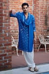 Buy_Ankit V Kapoor_Blue Georgette Embroidery Mirror Ranbir Kurta Set With Stole For Men_Online_at_Aza_Fashions