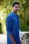 Ankit V Kapoor_Blue Georgette Embroidery Mirror Ranbir Kurta Set With Stole For Men_at_Aza_Fashions
