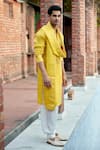 Ankit V Kapoor_Yellow Linen Cotton Silk Embroidery Shehzad Placket Kurta Set With Stole_Online_at_Aza_Fashions