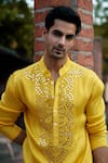 Buy_Ankit V Kapoor_Yellow Linen Cotton Silk Embroidery Shehzad Placket Kurta Set With Stole_Online_at_Aza_Fashions