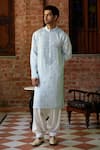 Ankit V Kapoor_Blue Pashmina Silk Satin Embroidery Mirror Mansoor Work Kurta Set _Online_at_Aza_Fashions