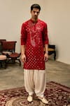 Buy_Ankit V Kapoor_Red Linen Cotton Silk Embroidery Mirror Zaid Kurta And Salwar Set For Men_at_Aza_Fashions