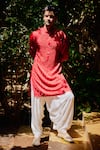 Ankit V Kapoor_Red Linen Cotton Silk Embroidery Mirror Zaid Kurta And Salwar Set For Men_Online_at_Aza_Fashions