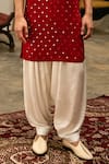 Shop_Ankit V Kapoor_Red Linen Cotton Silk Embroidery Mirror Zaid Kurta And Salwar Set For Men_Online_at_Aza_Fashions