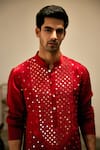 Buy_Ankit V Kapoor_Red Linen Cotton Silk Embroidery Mirror Zaid Kurta And Salwar Set