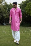 Buy_Ankit V Kapoor_Pink Georgette Embroidery Mirror Yasir Kurta And Salwar Set _at_Aza_Fashions