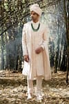 Buy_Ankit V Kapoor_Pink Cotton Silk Embroidered And Woven Thread & Sequin Work Zahid Sherwani Set_at_Aza_Fashions