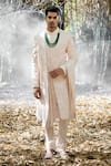 Shop_Ankit V Kapoor_Pink Cotton Silk Embroidered And Woven Thread & Sequin Work Zahid Sherwani Set_at_Aza_Fashions