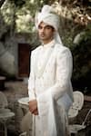 Ankit V Kapoor_Ivory Cotton Silk Embroidered And Woven Thread & Gota Work Fahad Sherwani Set _at_Aza_Fashions