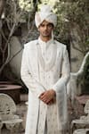 Buy_Ankit V Kapoor_Ivory Cotton Silk Embroidered And Woven Thread & Gota Work Fahad Sherwani Set 