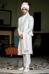 Ankit V Kapoor_Ivory Cotton Silk Embroidered And Woven Thread & Sequin Work Feroz Sherwani Set_Online_at_Aza_Fashions