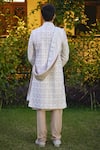 Shop_Ankit V Kapoor_Beige Cotton Silk Embroidered And Woven Thread Imran Mughal Sherwani Set_at_Aza_Fashions