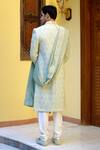 Shop_Ankit V Kapoor_Green Cotton Silk Embroidered And Woven Thread & Gota Work Fahad Sherwani Set_at_Aza_Fashions