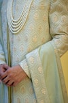Ankit V Kapoor_Green Cotton Silk Embroidered And Woven Thread & Gota Work Fahad Sherwani Set_at_Aza_Fashions