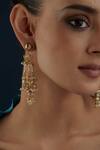 Shop_House Of Tuhina_Gold Plated Umbrella Bead Embellished Long Earrings _at_Aza_Fashions