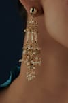 House Of Tuhina_Gold Plated Umbrella Bead Embellished Long Earrings _Online_at_Aza_Fashions