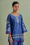 Buy Priya Chaudhary Blue Chanderi Silk Sequins, Embroidery Round Neck Short Kurta at Aza Fashions Buy_Priya Chaudhary_Blue Chanderi Silk Sequins, Embroidery Round Neck Short Kurta _at_Aza_Fashions