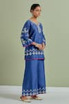 Priya Chaudhary Blue Chanderi Silk Sequins, Embroidery Round Neck Short Kurta Online at Aza Fashions Priya Chaudhary_Blue Chanderi Silk Sequins, Embroidery Round Neck Short Kurta _Online_at_Aza_Fashions