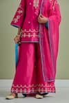 Priya Chaudhary_Pink Chanderi Silk Hand Embroidered Resham Notched Round Short Kurta Palazzo Set _at_Aza_Fashions