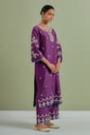 Priya Chaudhary_Purple Chanderi Silk Hand Embroidered Resham Straight Kurta And Palazzo Set _Online_at_Aza_Fashions