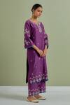 Priya Chaudhary_Purple Chanderi Silk Hand Embroidered Resham Notched Round Sequin Kurta Set _Online_at_Aza_Fashions