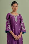 Buy_Priya Chaudhary_Purple Chanderi Silk Hand Embroidered Resham Notched Round Sequin Kurta Set _Online_at_Aza_Fashions