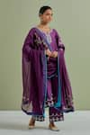 Priya Chaudhary_Purple Chanderi Silk Hand Embroidered Resham Notched Round Sequin Kurta Set _at_Aza_Fashions