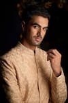 Buy_Seema Gujral_Peach Sherwani Raw Silk Embroidered French Knot Thread And Sequin Scallop Set _Online_at_Aza_Fashions