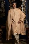 Buy_Seema Gujral_Peach Sherwani Raw Silk Embroidered French Knot Thread And Sequin Scallop Set _at_Aza_Fashions