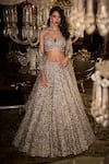 Buy_Seema Gujral_Grey Net Embroidery Thread Sweetheart Neck Sequin Bridal Lehenga Set  _at_Aza_Fashions