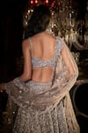 Shop_Seema Gujral_Grey Net Embroidery Thread Sweetheart Neck Sequin Bridal Lehenga Set  _at_Aza_Fashions