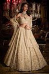 Buy_Seema Gujral_Silver Net Embroidery French Knots Botanical Bridal Lehenga Set  _at_Aza_Fashions