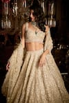 Seema Gujral_Silver Net Embroidery French Knots Botanical Bridal Lehenga Set  _Online_at_Aza_Fashions