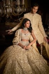 Buy_Seema Gujral_Silver Net Embroidery French Knots Botanical Bridal Lehenga Set  