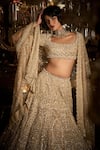 Buy_Seema Gujral_Gold Net Embroidery Thread U Neck Pearl Bridal Lehenga Set  _Online_at_Aza_Fashions