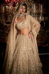 Buy_Seema Gujral_Gold Net Embroidery Thread U Neck Pearl Bridal Lehenga Set  