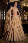 Buy_Seema Gujral_Gold Net Embroidery Thread Leaf Neck Flower Bridal Lehenga Set  _at_Aza_Fashions