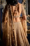 Seema Gujral_Gold Net Embroidery Thread Leaf Neck Flower Bridal Lehenga Set  _Online_at_Aza_Fashions