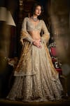 Buy_Seema Gujral_Gold Net Beads, Pearls, Sequins Plunge Mirror And Embroidered Bridal Lehenga Set_at_Aza_Fashions