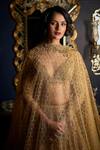 Buy_Seema Gujral_Gold Net Beads, Pearls, Sequins Plunge Mirror And Embroidered Bridal Lehenga Set
